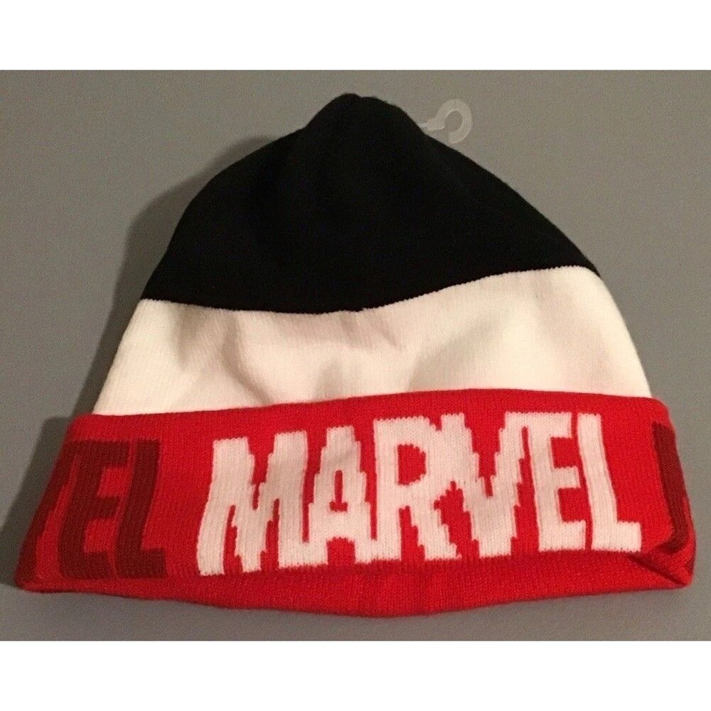 Disney Parks Marvel Color Block Red White Black Beanie Knit Cap Hat 2022 - NWOT